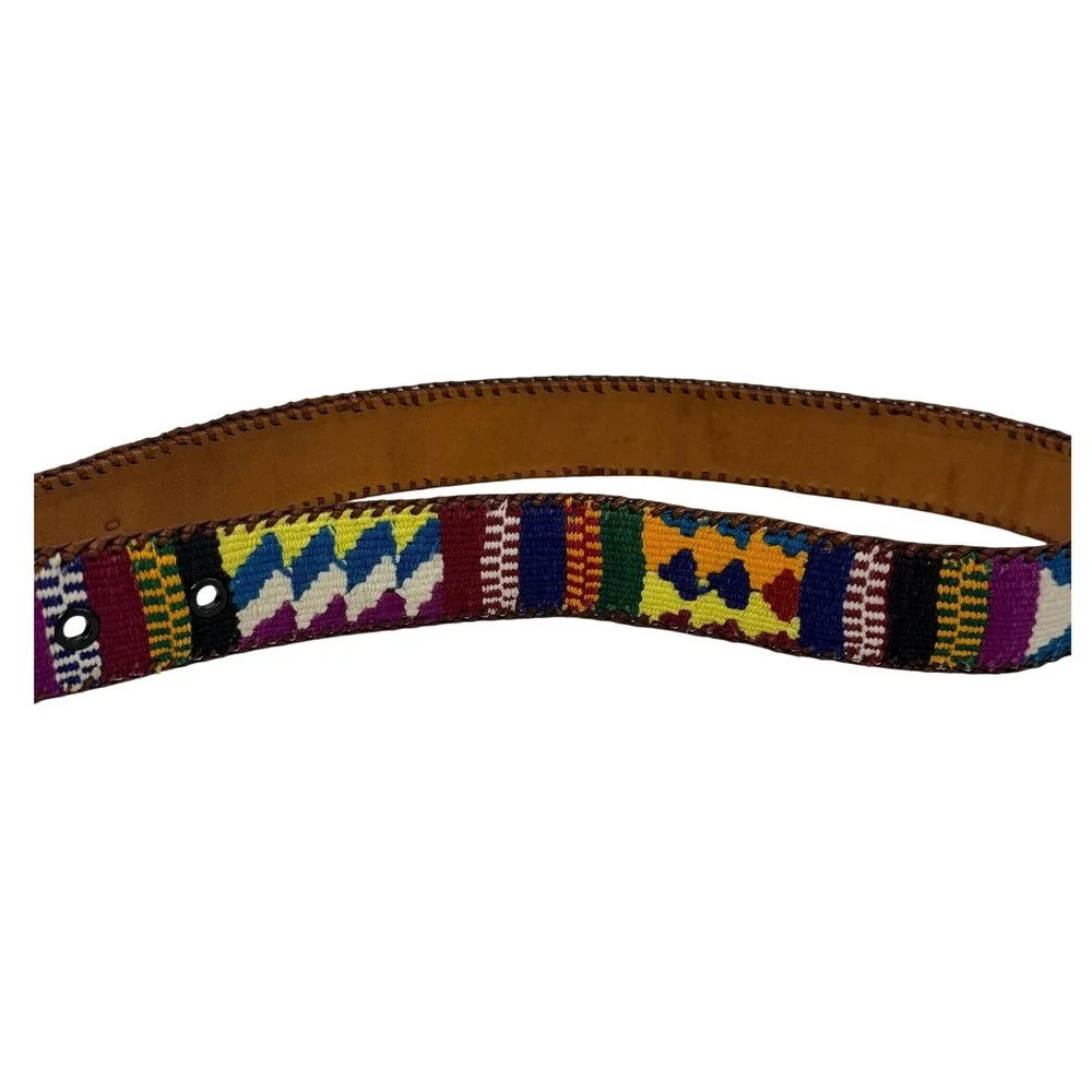 Vintage Woven Multi Color Leather Belt Size 30 Handmade‎ Tribal Southwestern